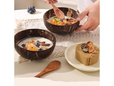 Set di 6 Ciotole di Cocco in Faggio Frutti di Bosco Artigianali Piatti Candela Profumata