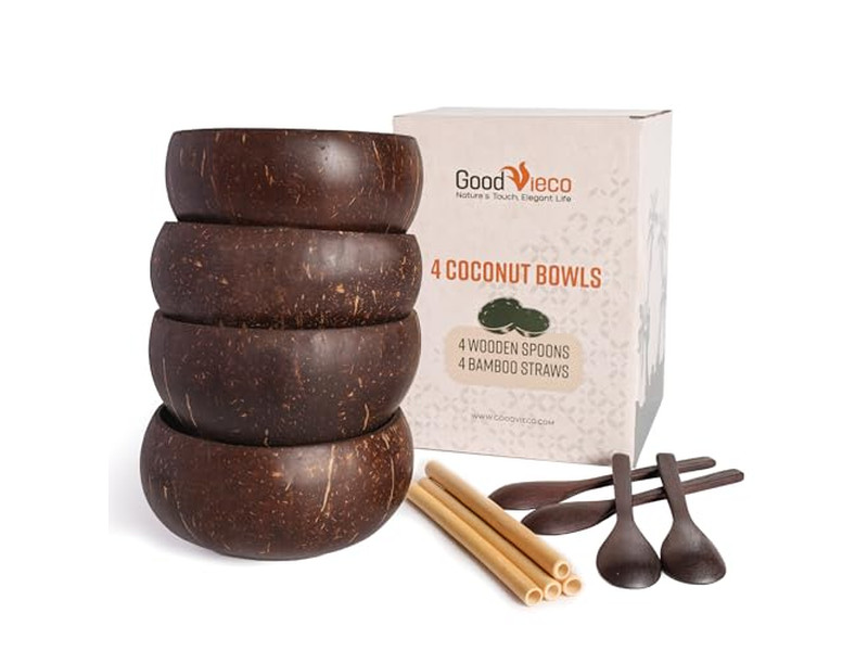 Set di Ciotole di Bambù 7 per Cibo Ciotola di Gelato di Cocco 32 4 Grande Guscio Organico