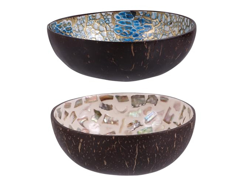 Ciotola di Cocco Intagliata Ultime Ciotole Laccate Motivo Unico Cluster Cucchiai di Guscio