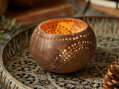 Ciotola di Cocco Piccola in Legno Naturale Intagliata a Mano per Bambini