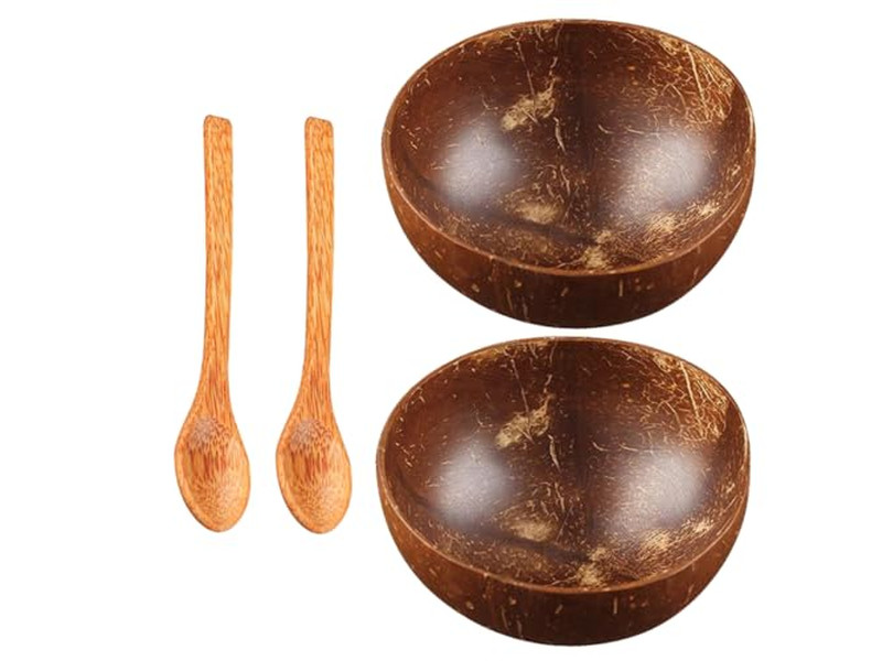 Ciotola di Cocco Design Palma con Gusci Set di Ciotole in Legno Intrecciato Insalata Intagliata a Mano