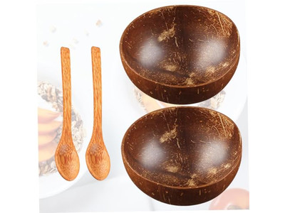 Ciotola di Cocco Design Palma con Gusci Set di Ciotole in Legno Intrecciato Insalata Intagliata a Mano