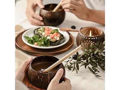 Ciotola per Colazione di Cocco Legno 20Cm Guscio con Coperchio Gusci Organici Ciotole per Antipasti